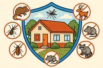 Illustration of a home protected from pests and wildlife